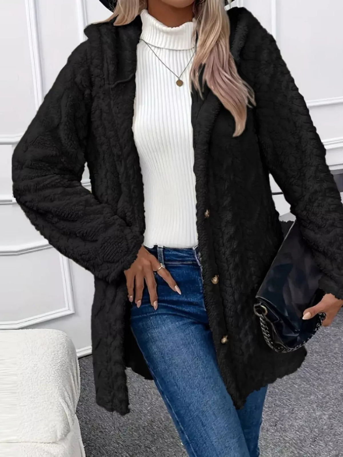 Full Size Button-Down Hooded Outerwear Plus Size, view 10