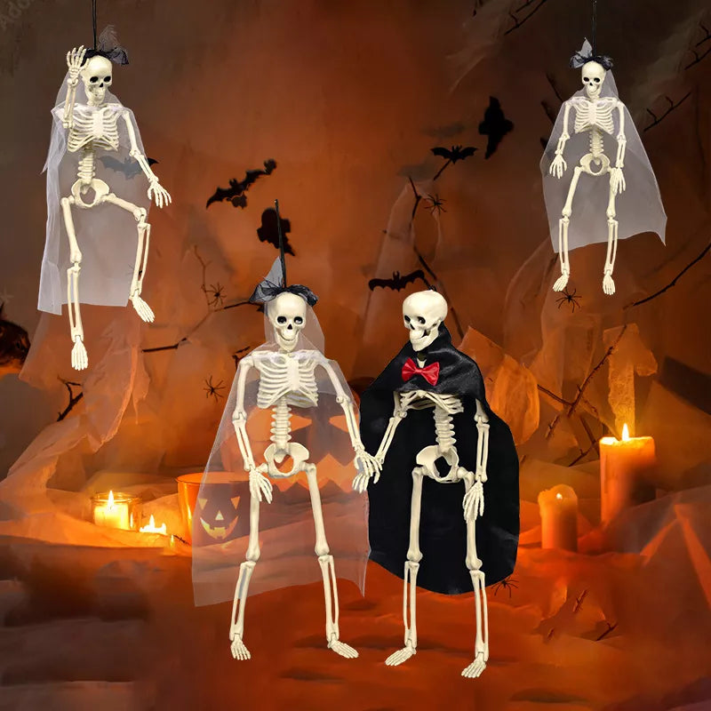 Halloween Posable Skeleton Couple with Wedding Veil and Cape - Lilixa.store