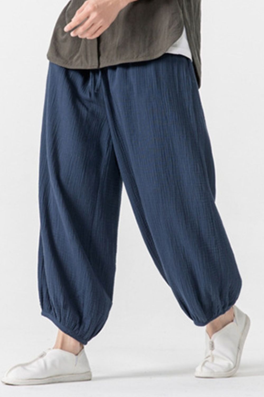 Men's Plus Size Loose Fit Harem Pants in Navy Blue