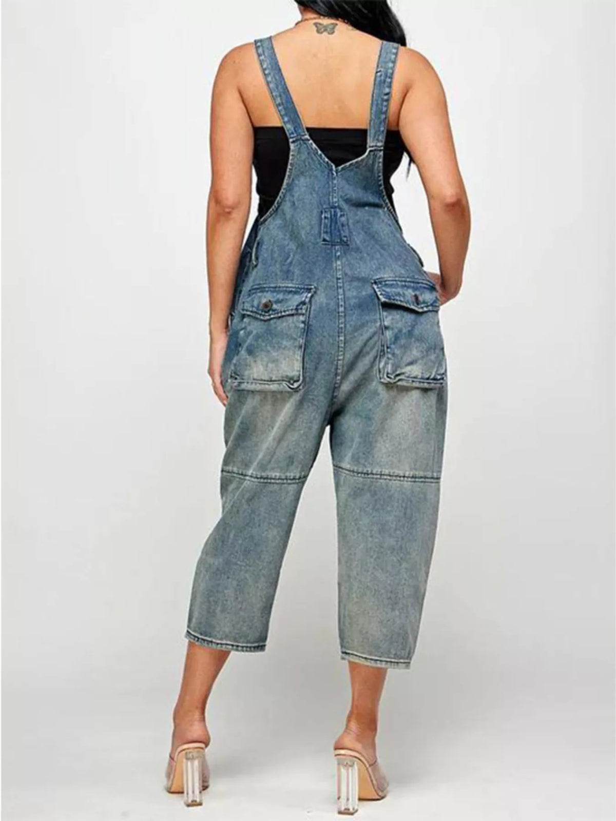 Full Size Button Front Denim Overalls with Pockets Plus Size - Lilixa.store