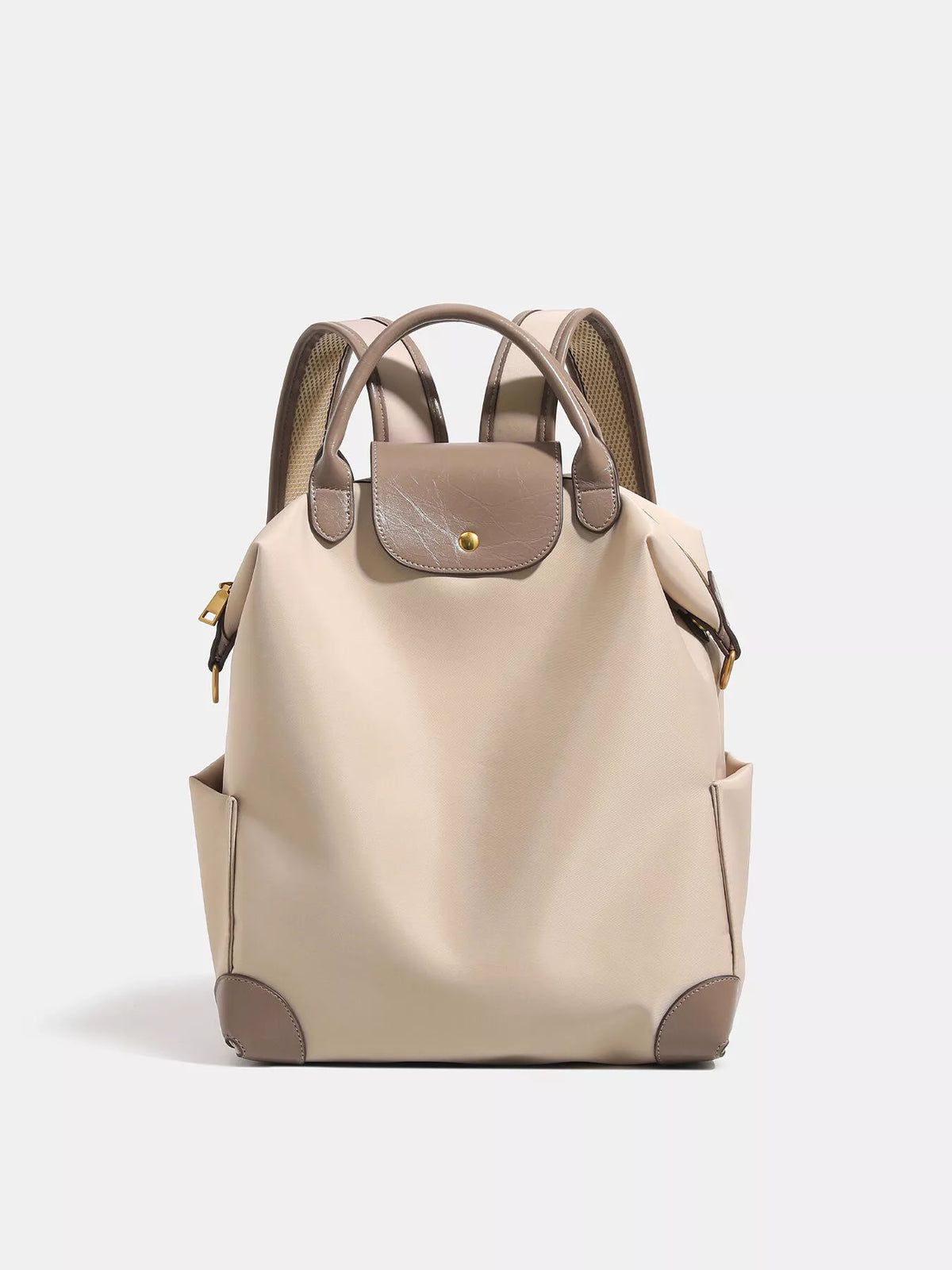 Elegant Minimalist Nylon Backpack Bag with Leather Trim in Off-white