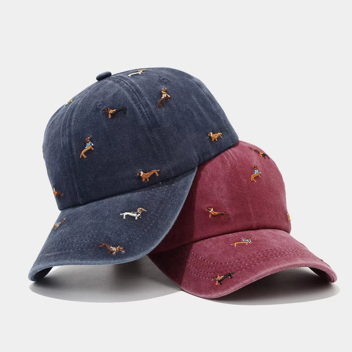 Dog Embroidered Washed Cotton Baseball Cap - Lilixa.store