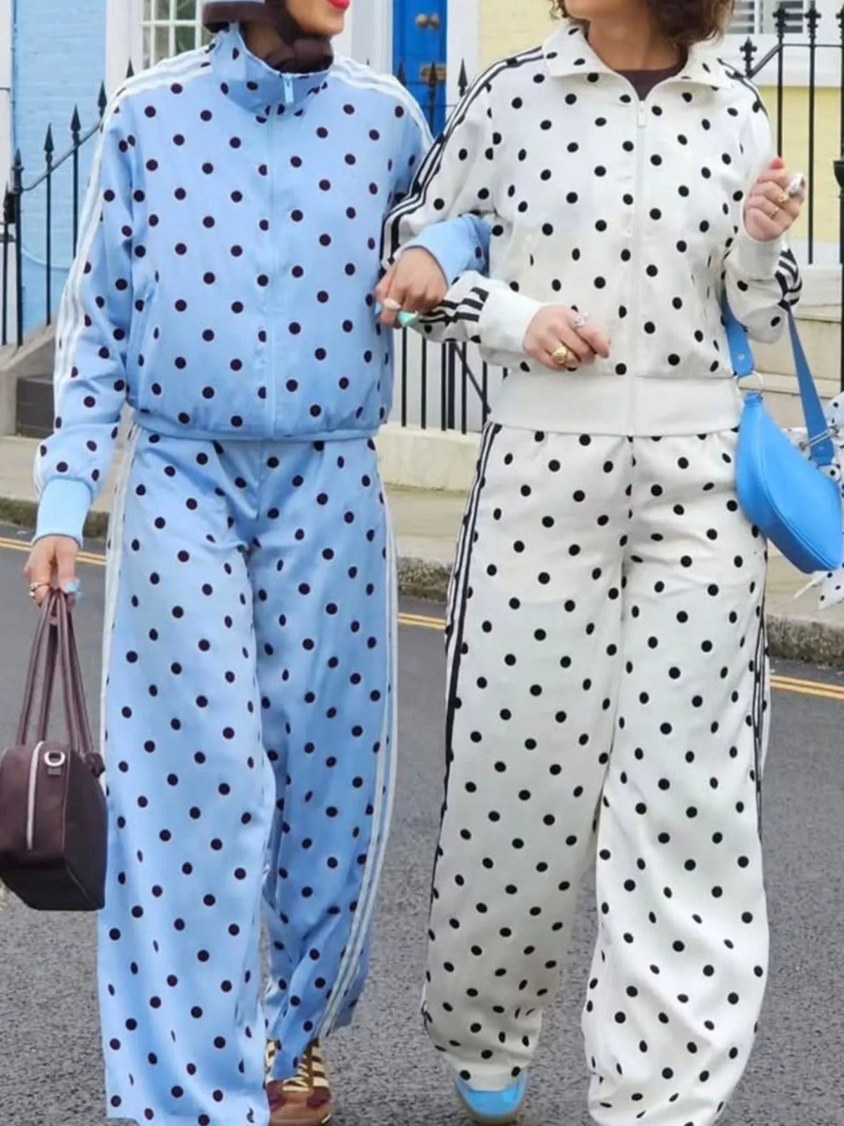 Polka Dot Side Striped Outerwear and Pants Set - Lilixa.store