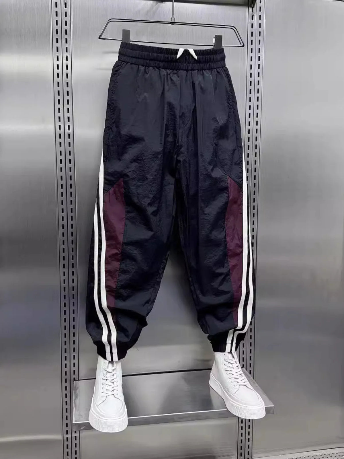 Men's Plus Size Side Striped Loose Fit Joggers in Black, view 2