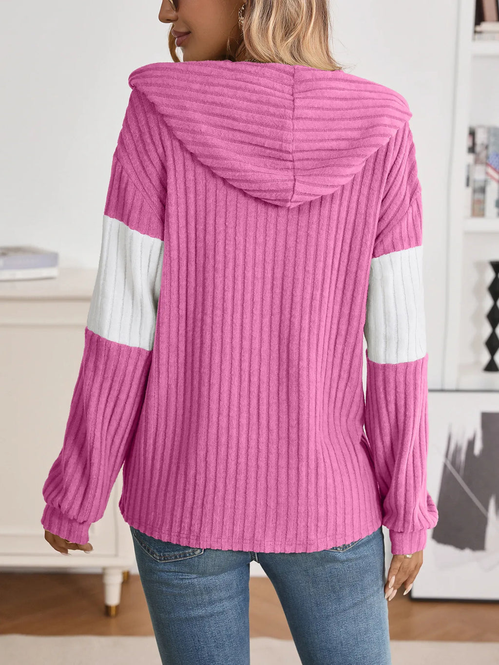 Drawstring Color Block Zip Up Outerwear - Lilixa.store