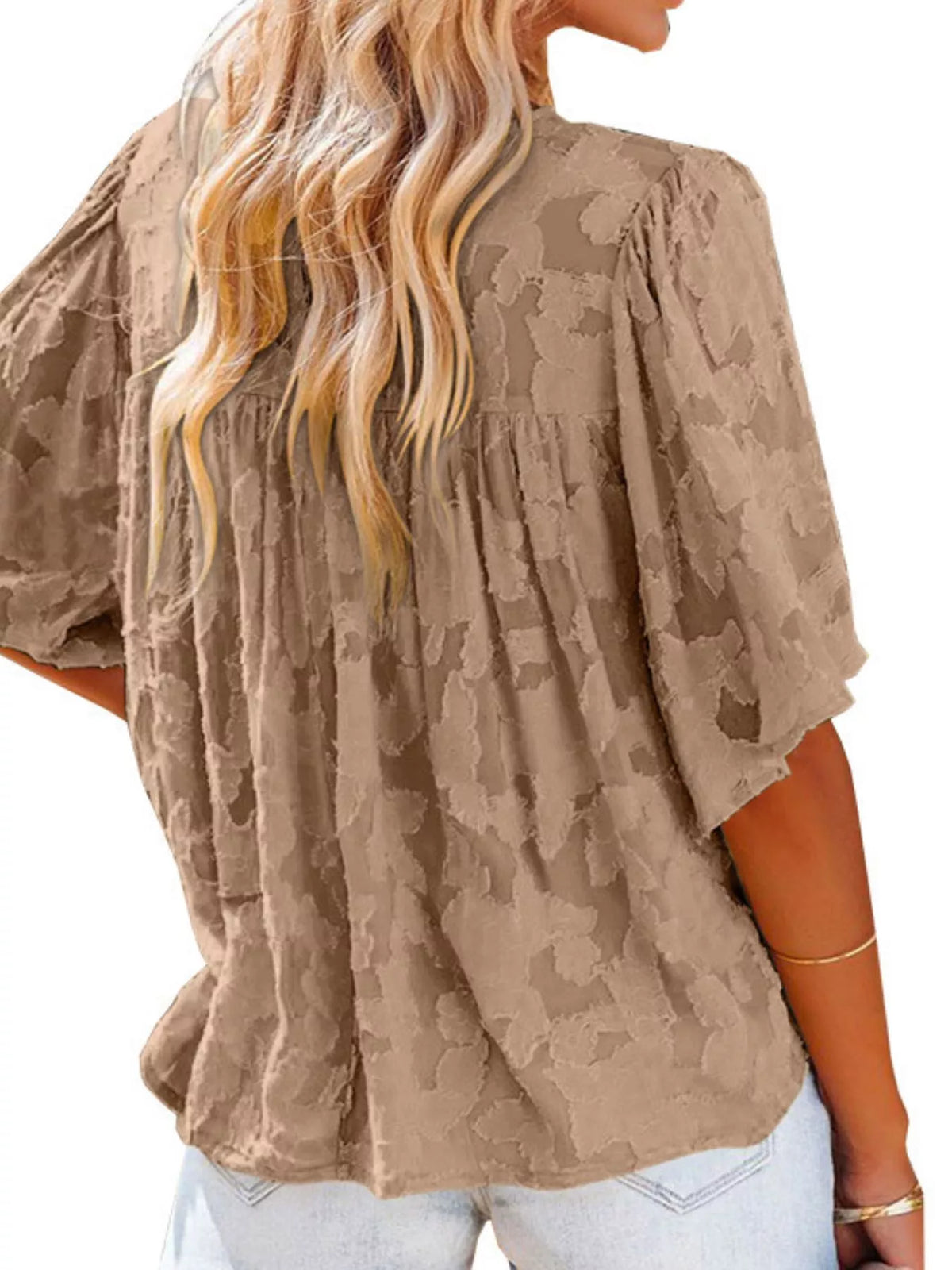 Full Size Textured V-Neck Button-Down Shirt Plus Size - Lilixa.store