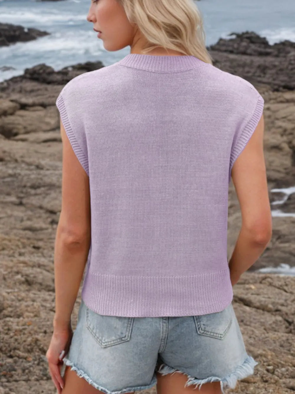 Ribbed Hem V-Neck Sweater Vest, view 16