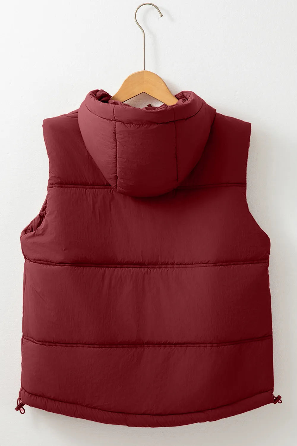 Drawstring Zip Up Hooded Vest Coat in Burgundy, view 9