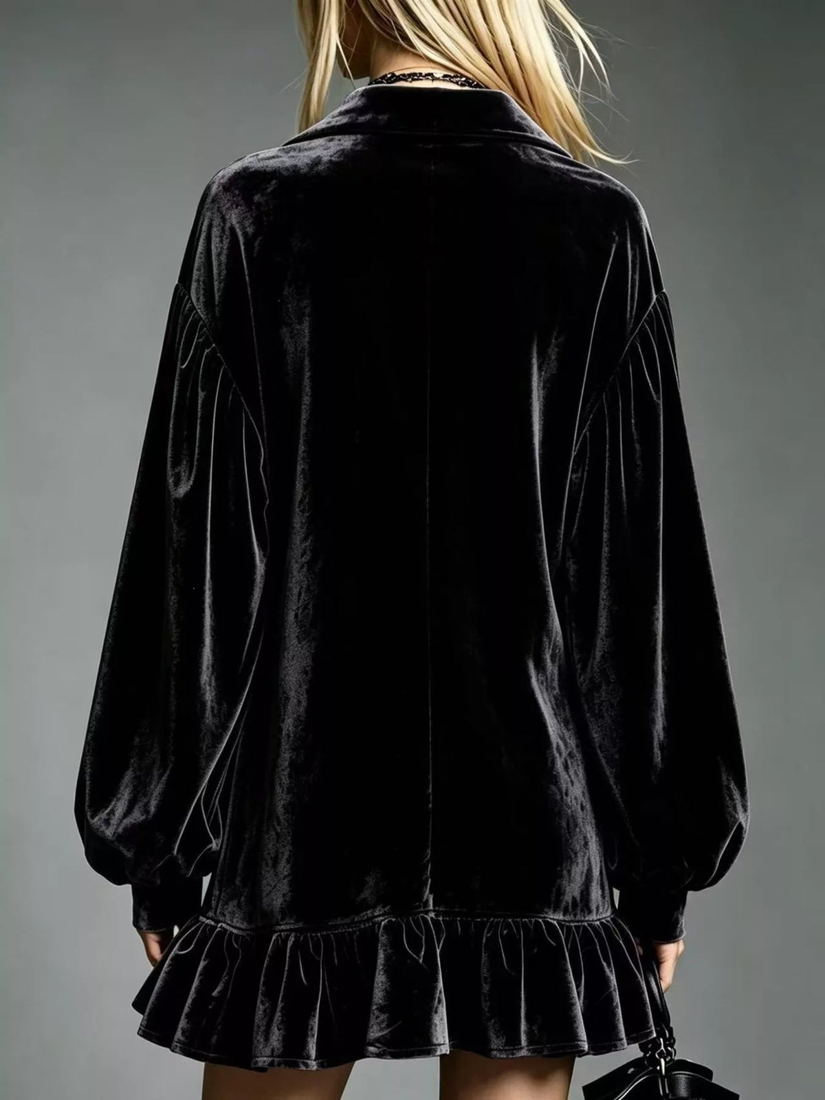 Full Size Velvet Long-Sleeve Ruffle Hem Mini Dress Plus Size