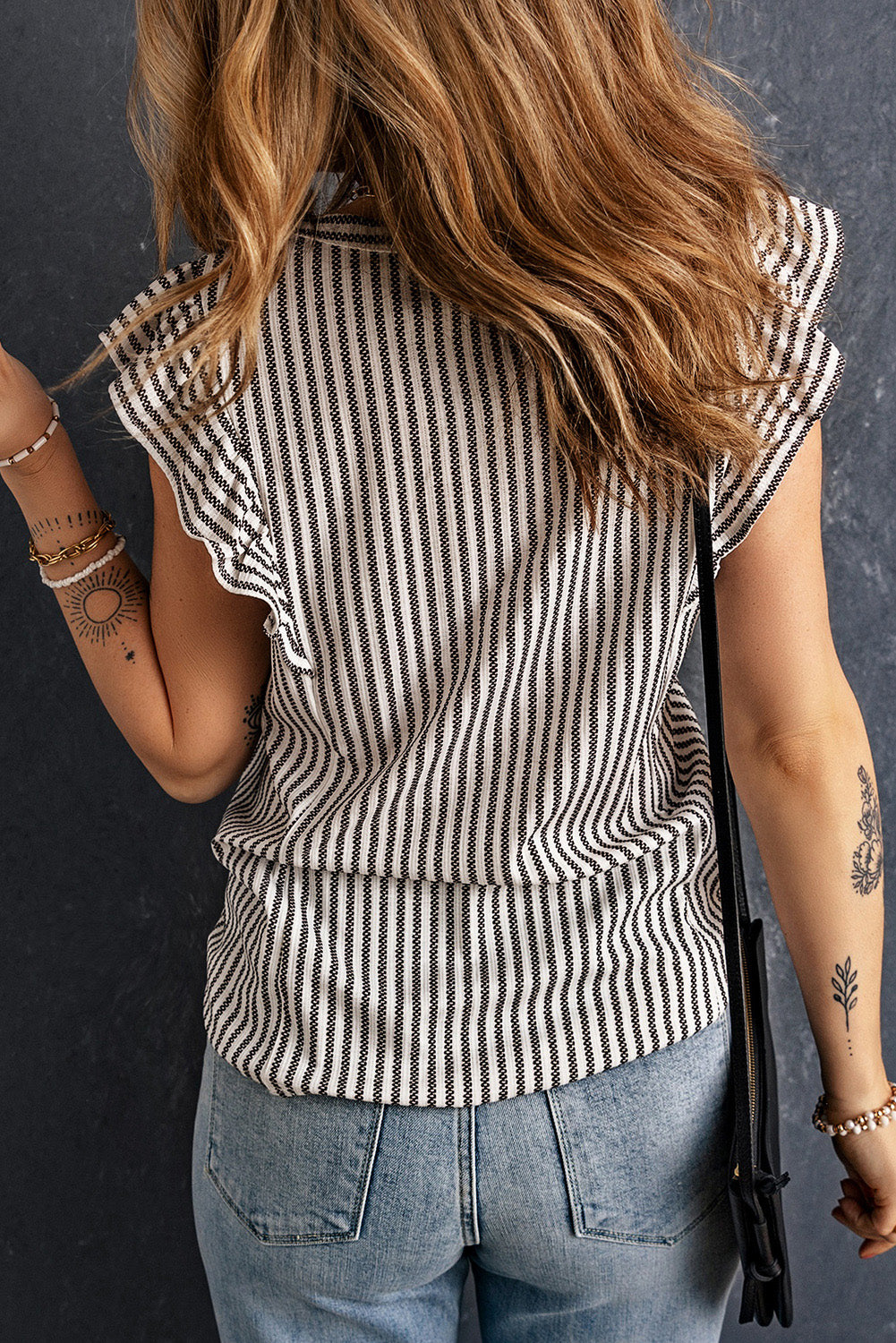 Striped Flutter Sleeve Tank - Lilixa.store