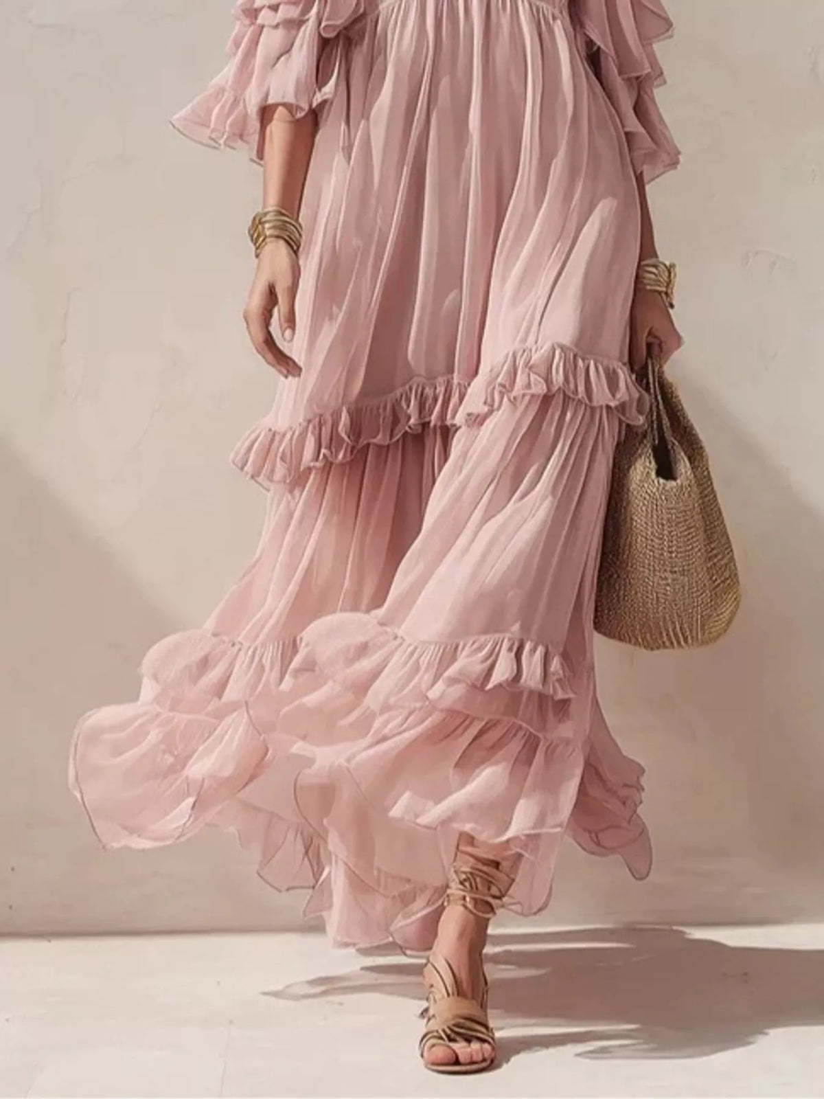 Cold-Shoulder Ruffled Maxi Dress - Lilixa.store