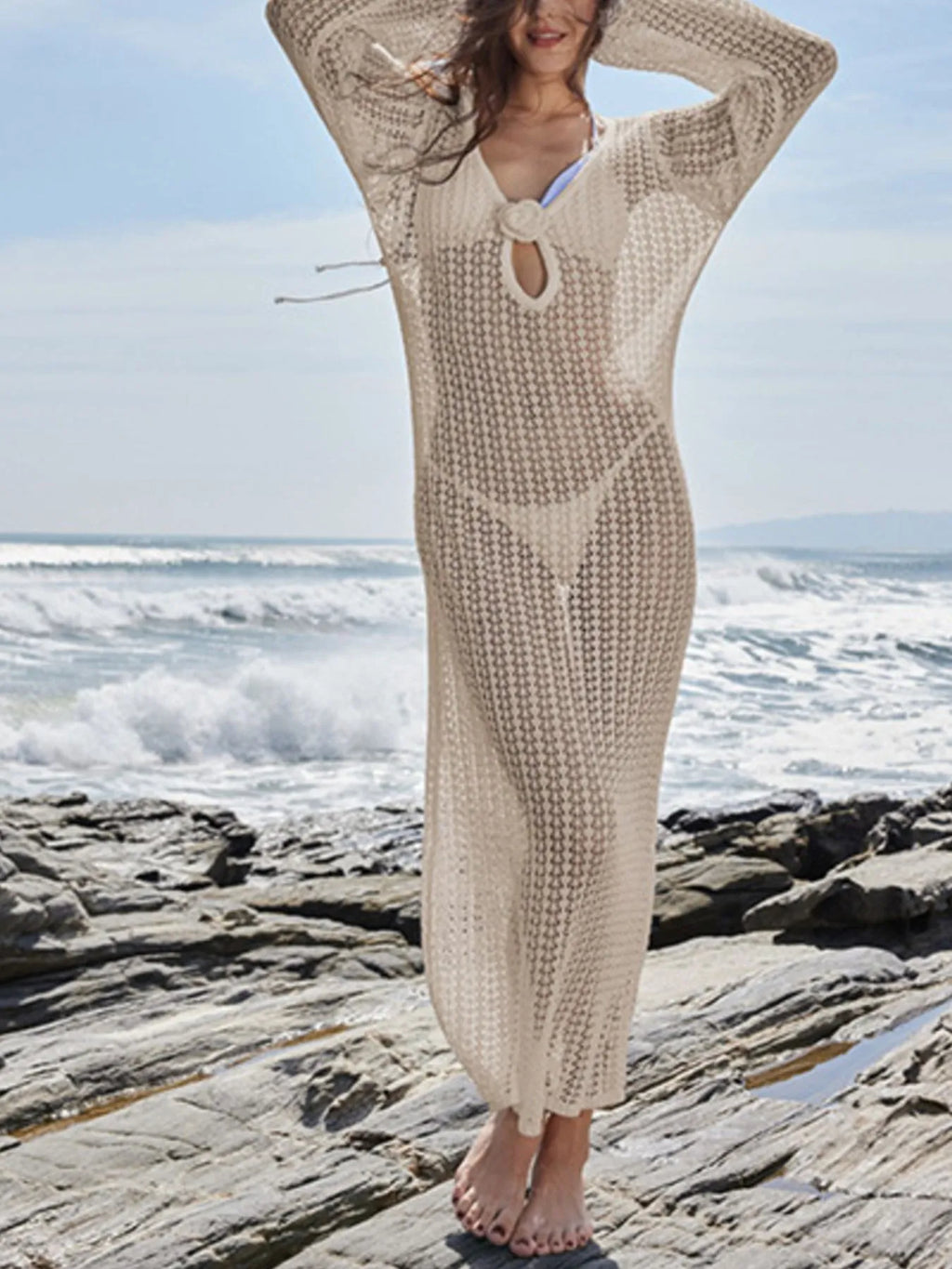 Long Sleeve Backless Cover-Up Dress - Lilixa.store