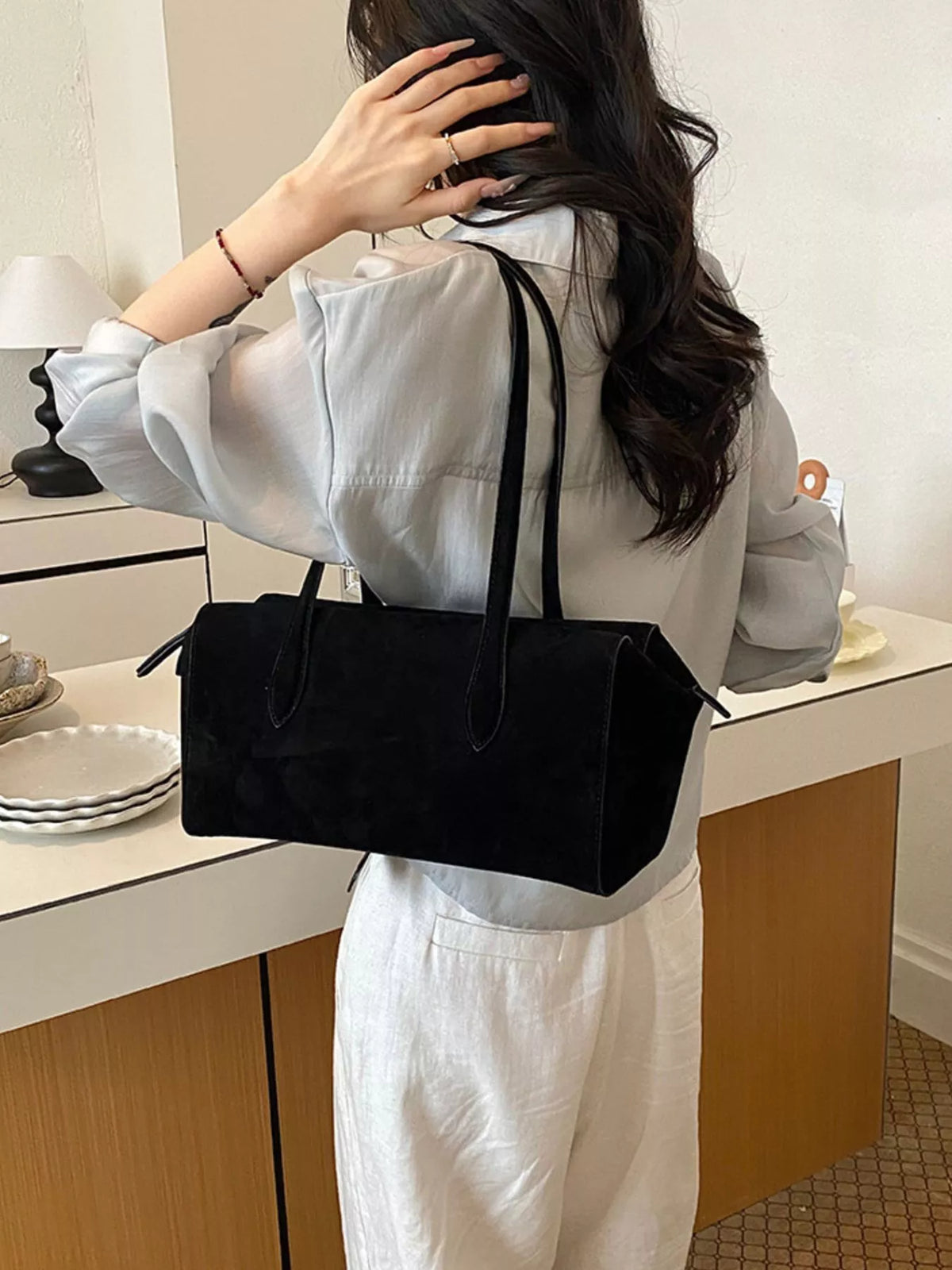 Suede Texture Rectangular Shoulder Bag - Lilixa.store