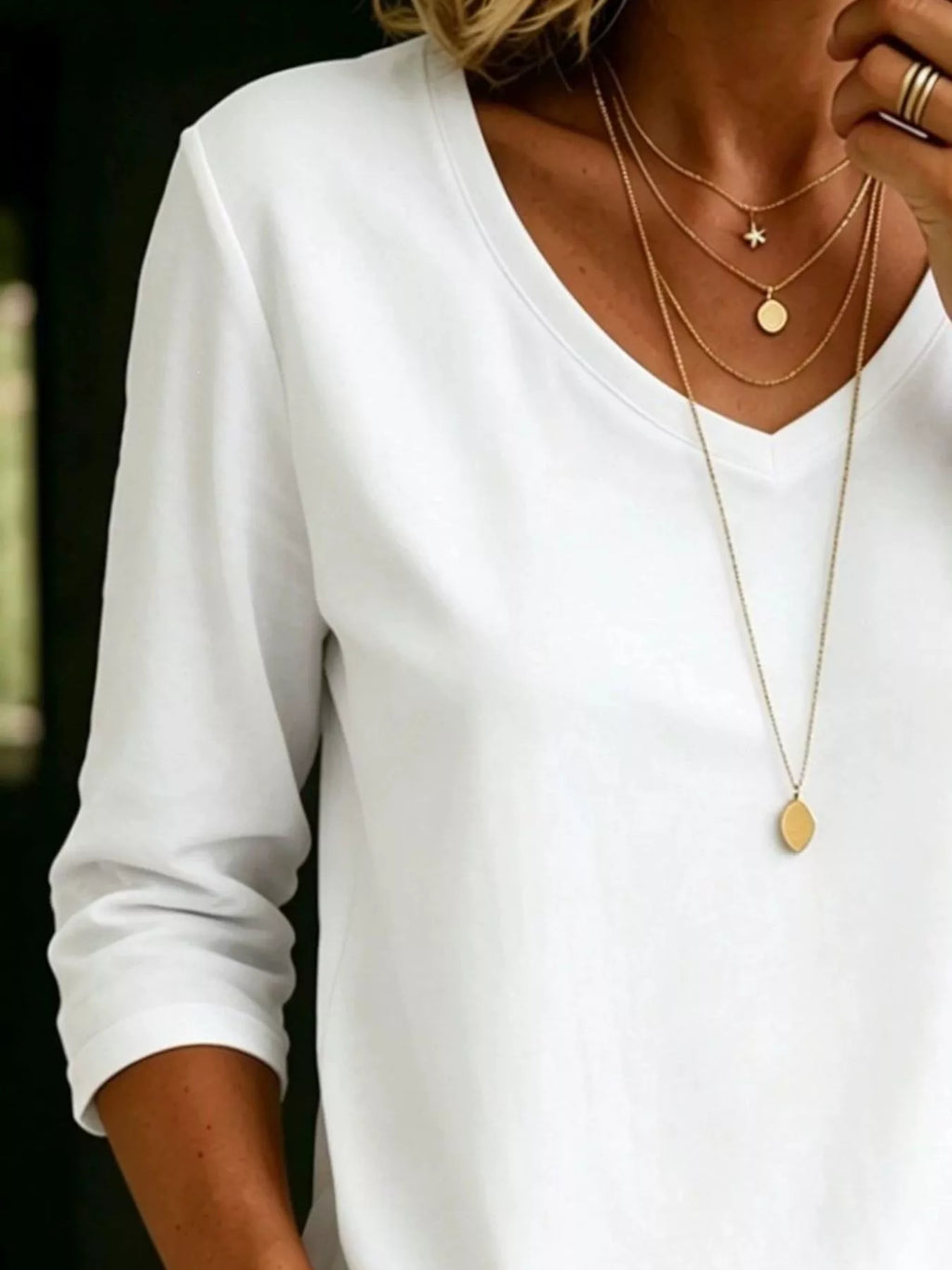 Full Size V-Neck 3/4 Sleeve T-Shirt Plus Size - Lilixa.store