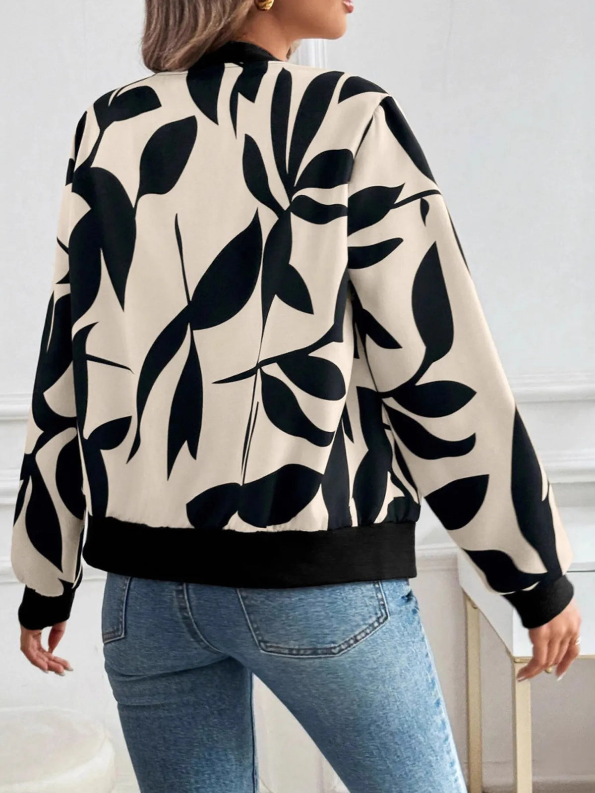 Printed Zip Up Long Sleeve Jacket in Apricot, view 2