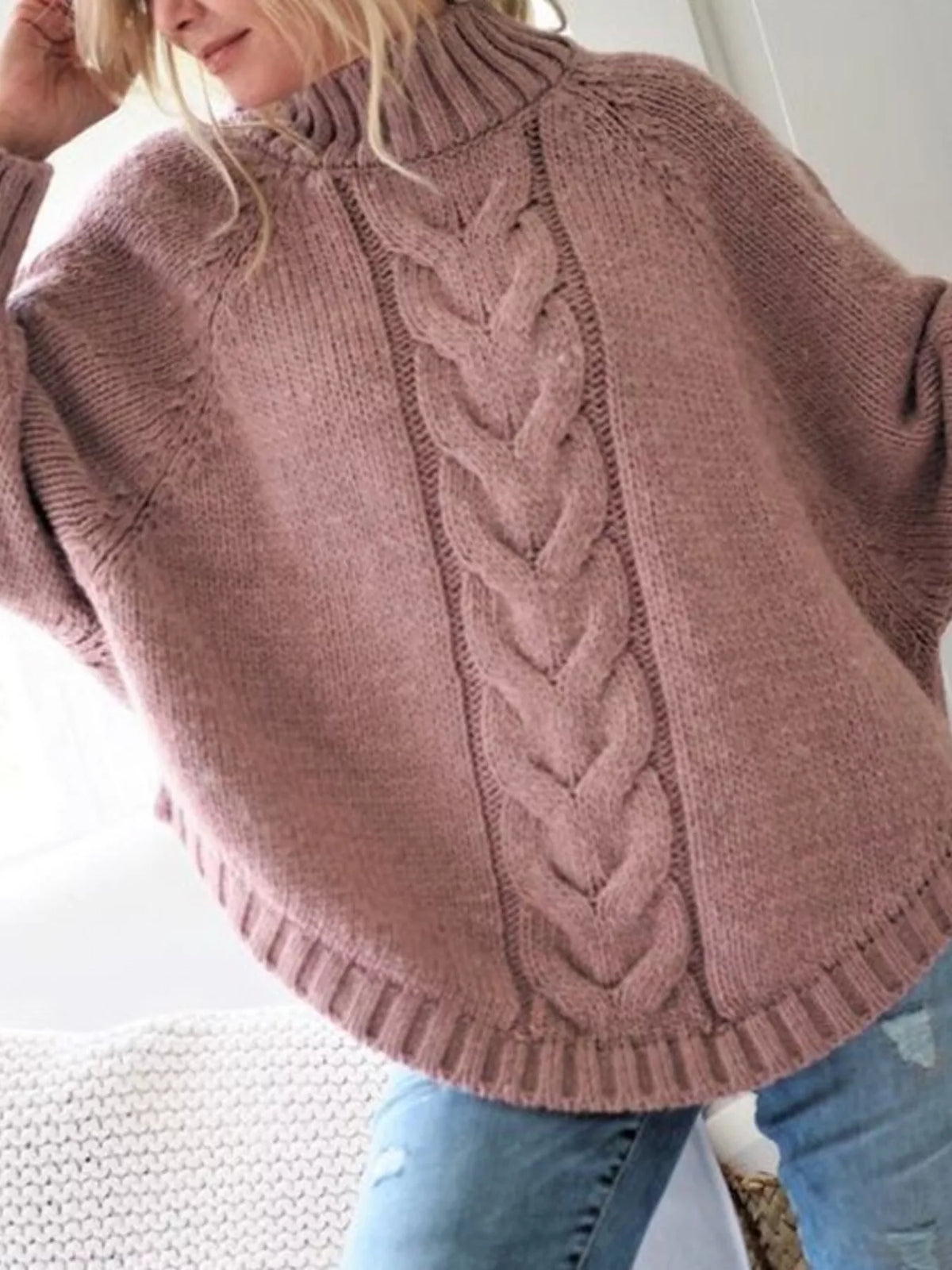 Cable-Knit Long Sleeve Sweater - Lilixa.store