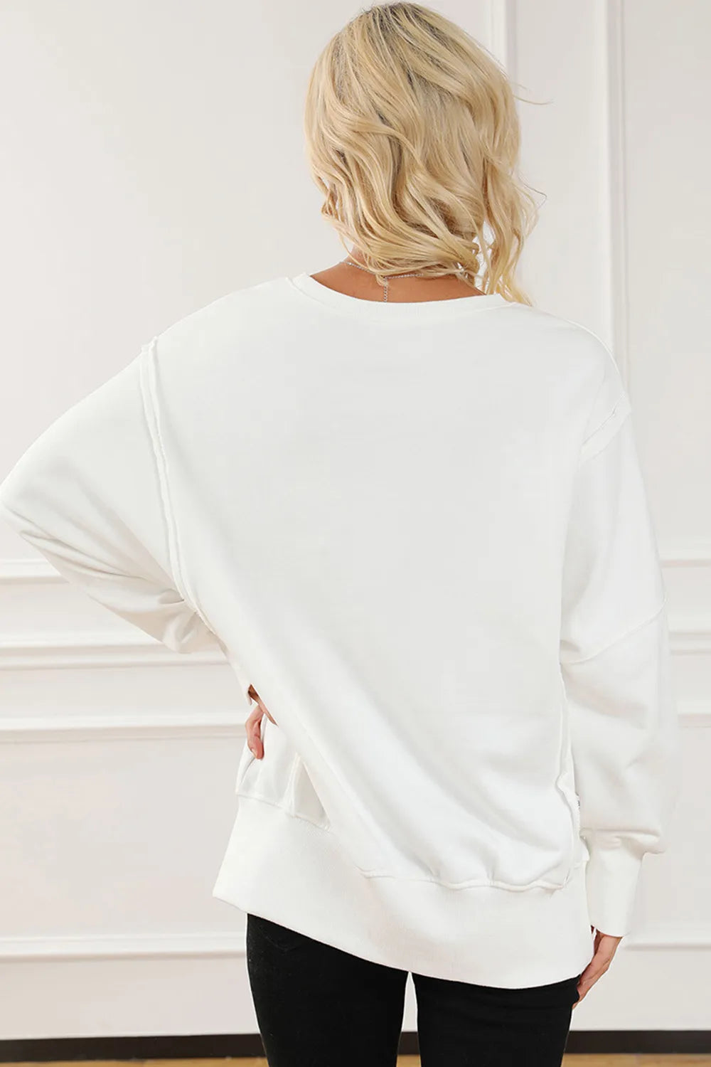 Exposed Seam High-Low Long Sleeve Sweatshirt - Lilixa.store