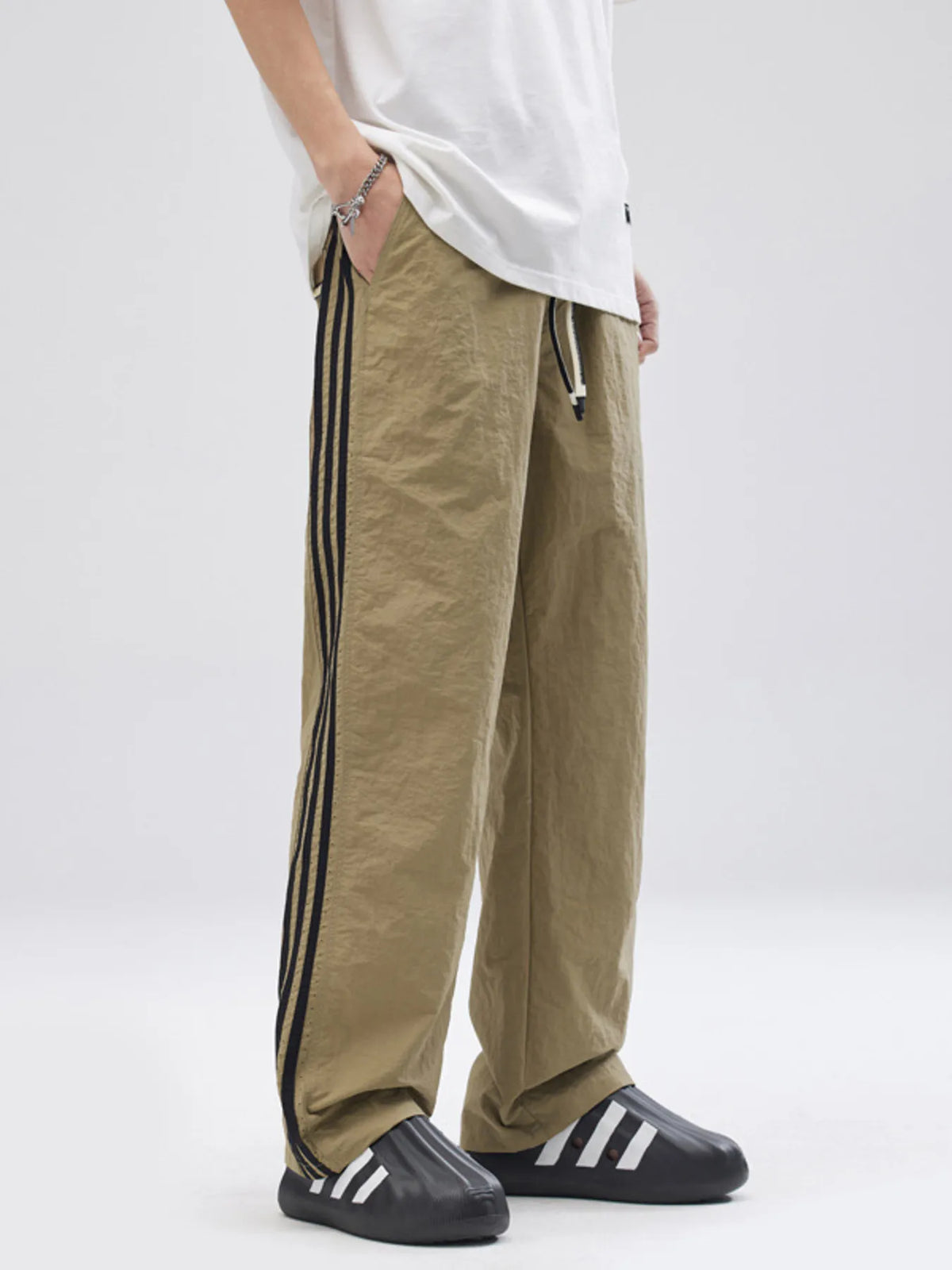 Men's Full Size Drawstring Wide Leg Pants with Side Striped Plus Size, view 2