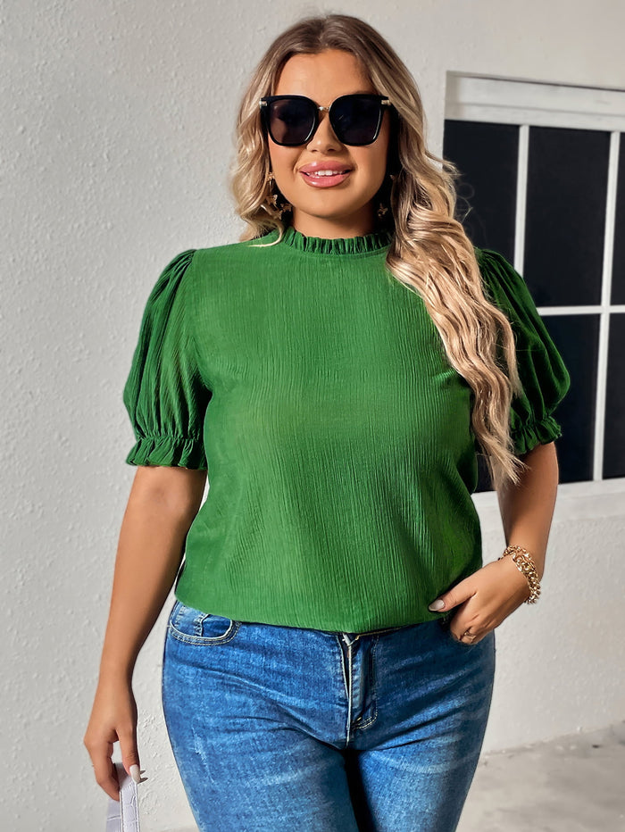 Honey Plus Size Round Neck Flounce Sleeve Blouse - Lilixa.store