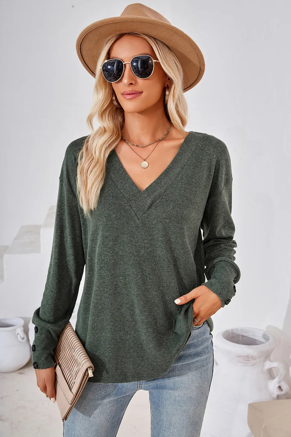 V-Neck Dropped Shoulder T-Shirt - Lilixa.store