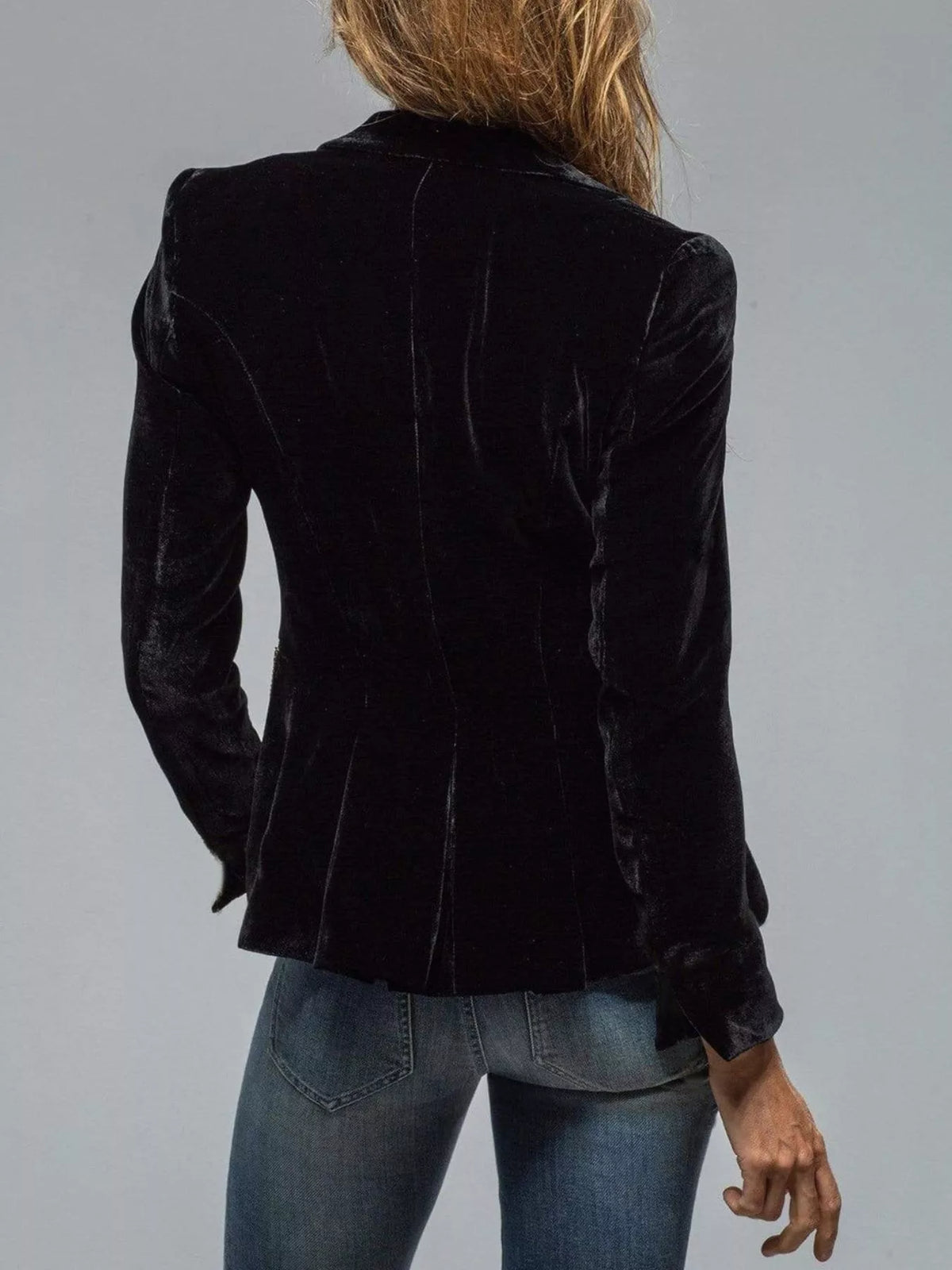 Velvet Lapel Collar Button Up Blazer - Lilixa.store