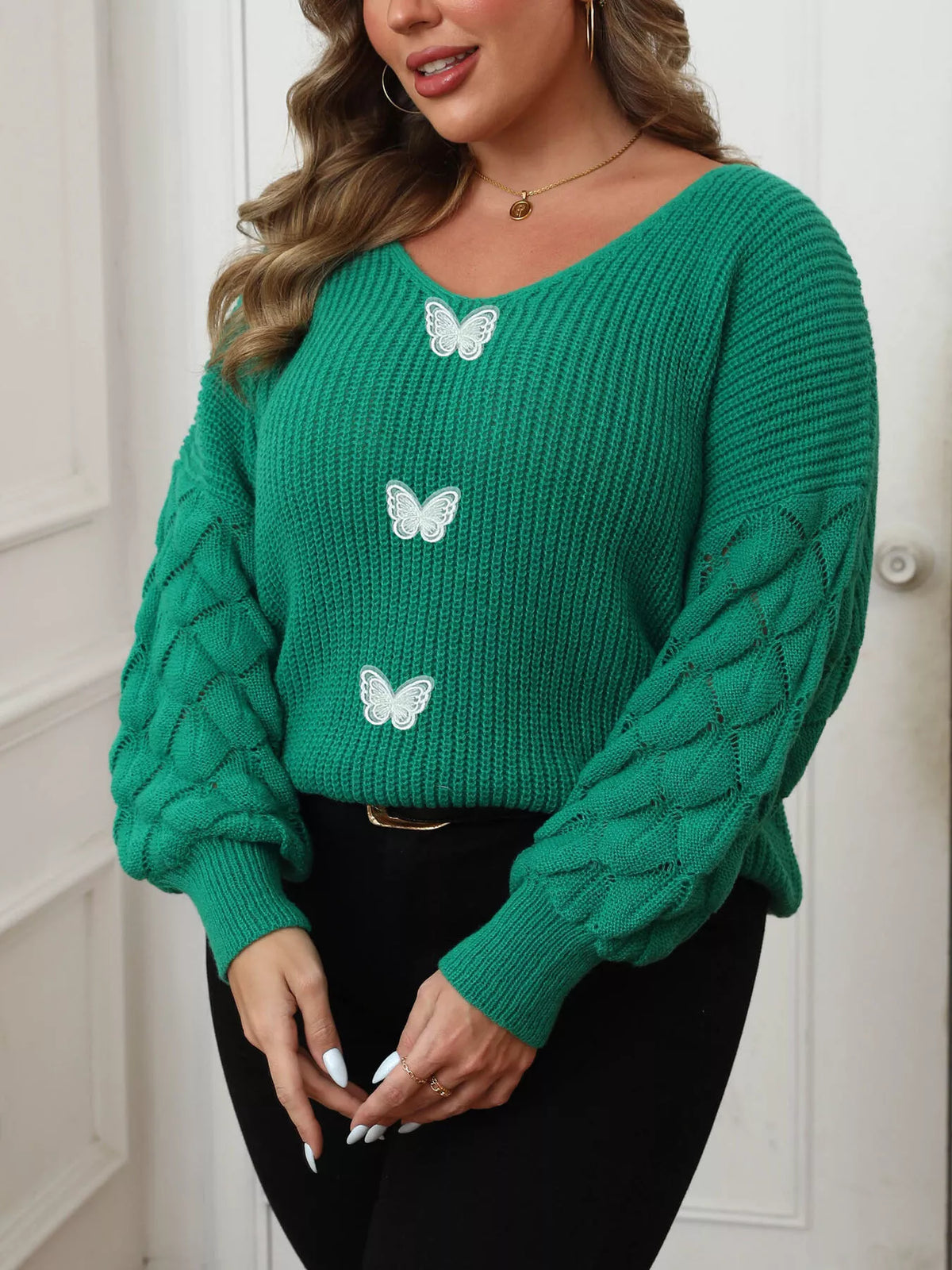 Plus Size Butterfly Dropped Shoulder Sweater - Lilixa.store