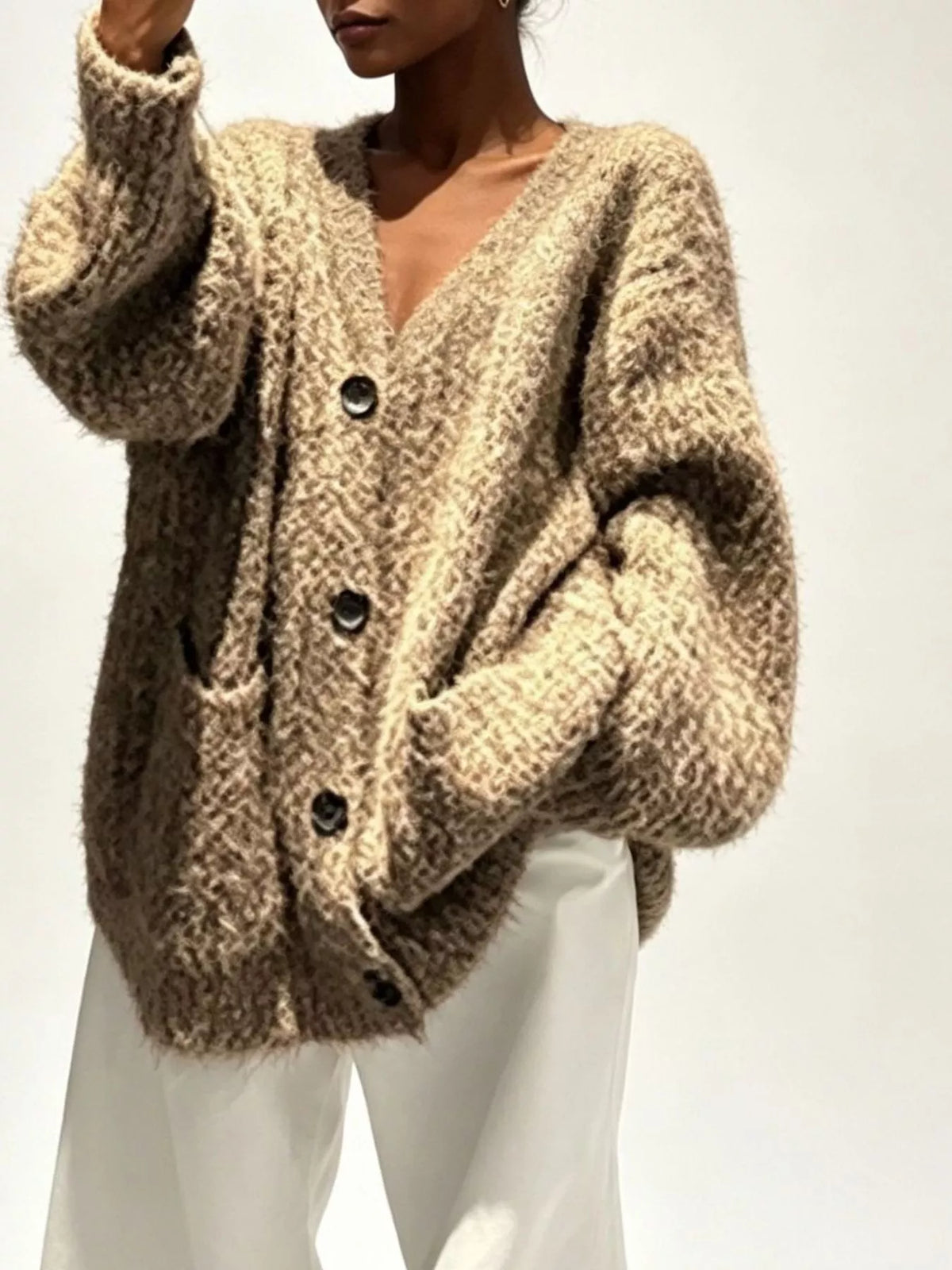 Full Size V-Neck Button-Down Cardigan Plus Size - Lilixa.store