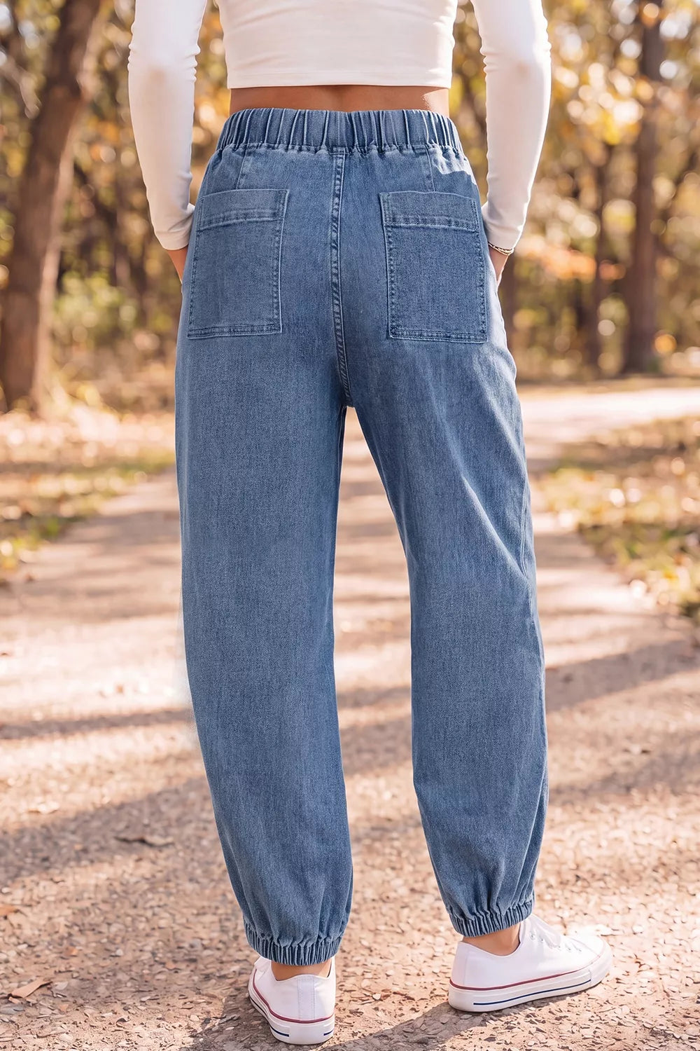 Elastic Waist Harem Ankle Length Jeans - Lilixa.store