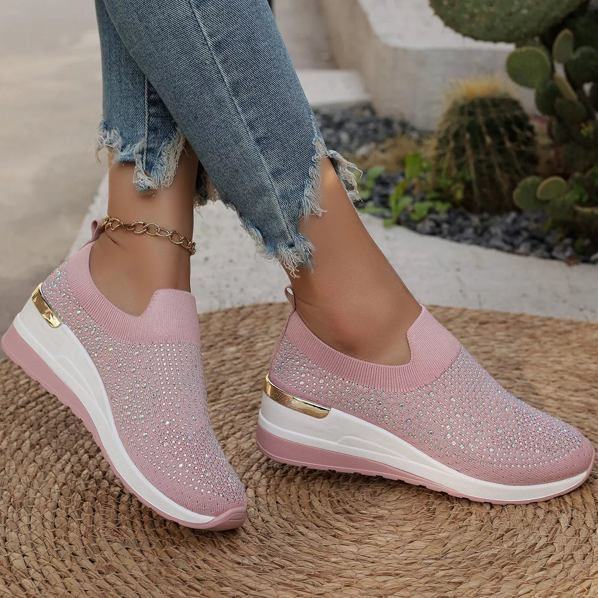 Rhinestone Round Toe Slip-Ons - Lilixa.store