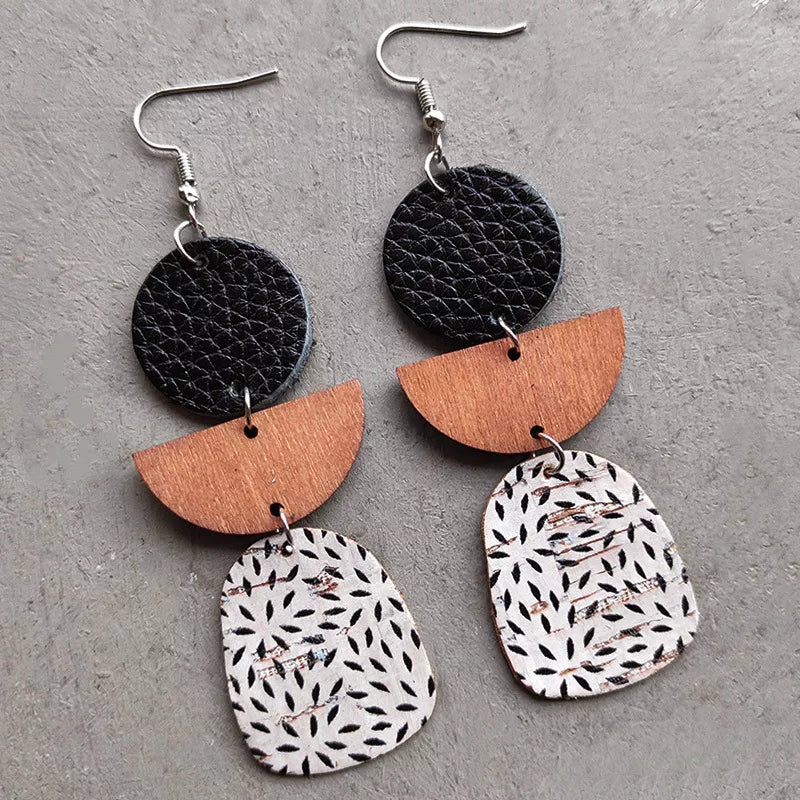 Leather & Wood Drop Earrings - Lilixa.store