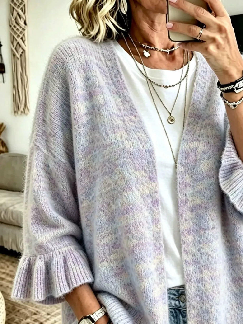 Full Size Ruffle Sleeve Open-Front Cardigan Plus Size - Lilixa.store