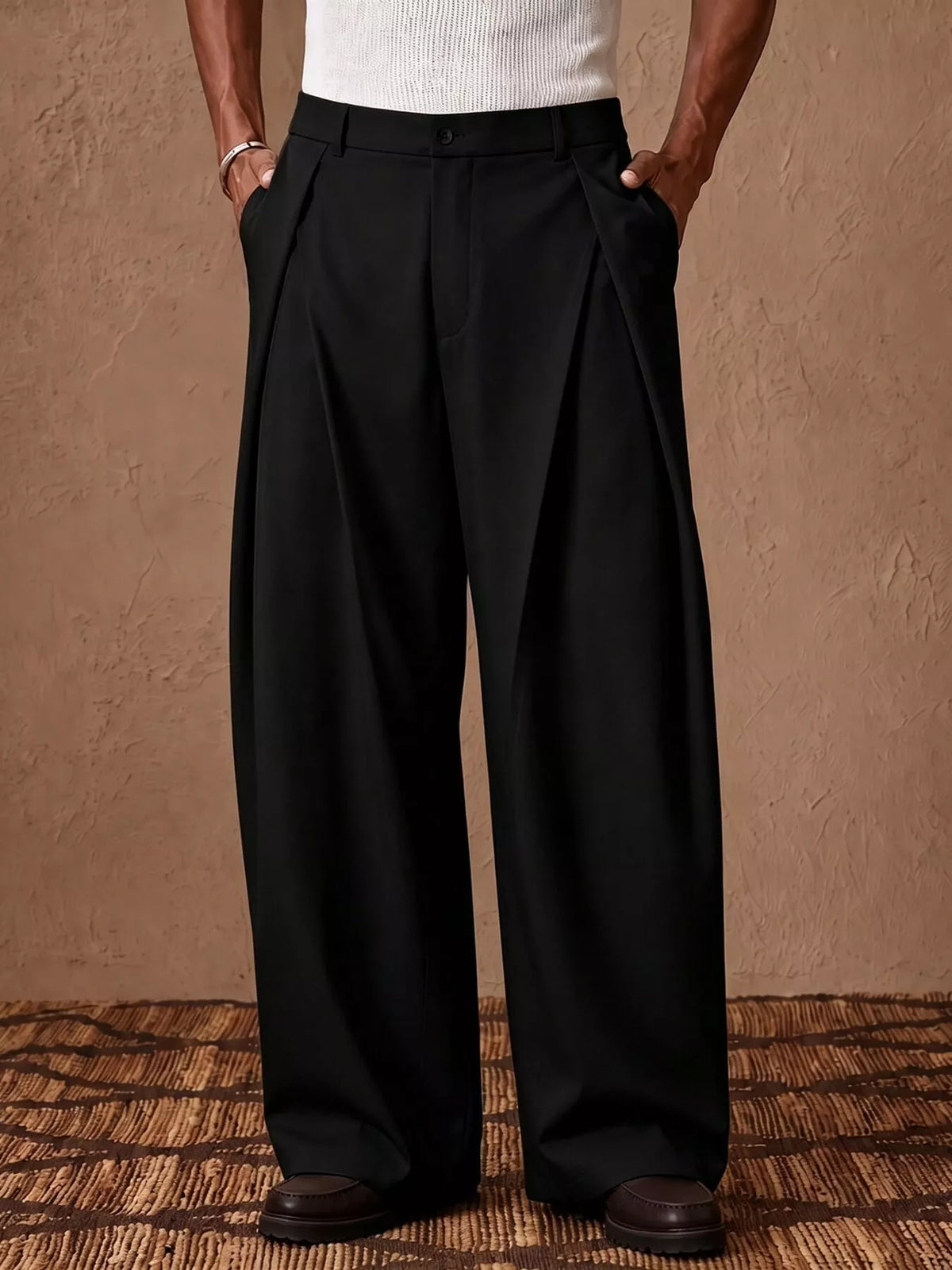 Men's High-Waisted Wide-Leg Pleated Dress Pants - Lilixa.store