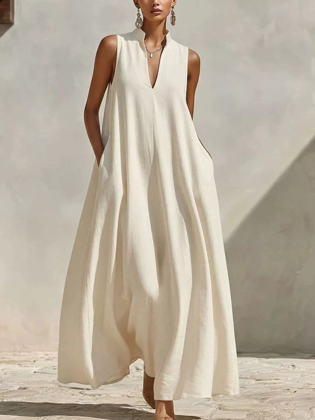 Sleeveless Maxi Dress with Side Pockets - Lilixa.store