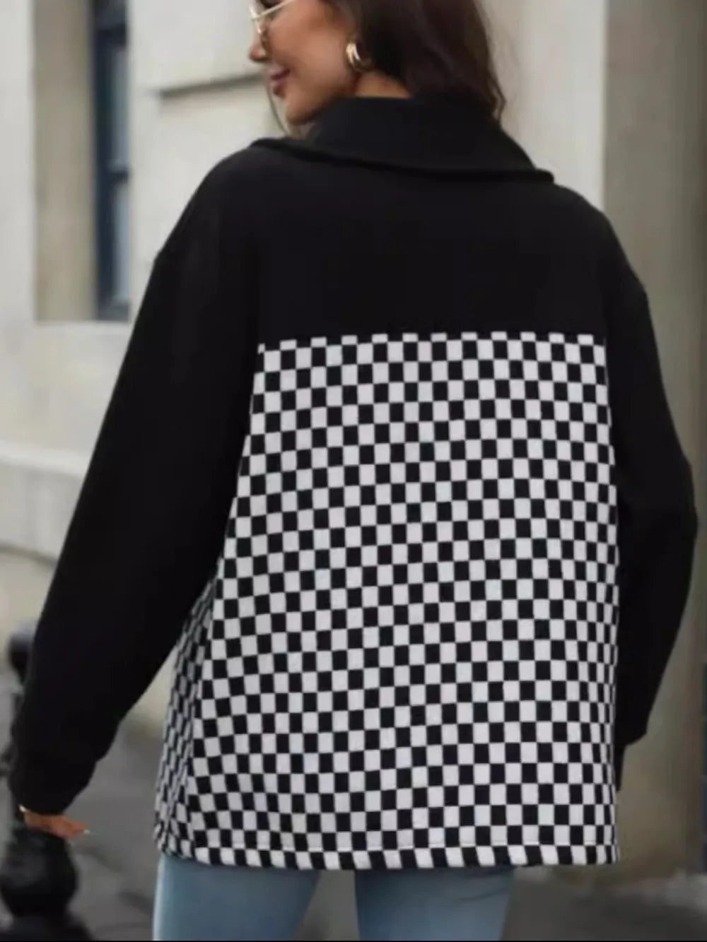 Checkered Snap Down Long Sleeve Jacket - Lilixa.store