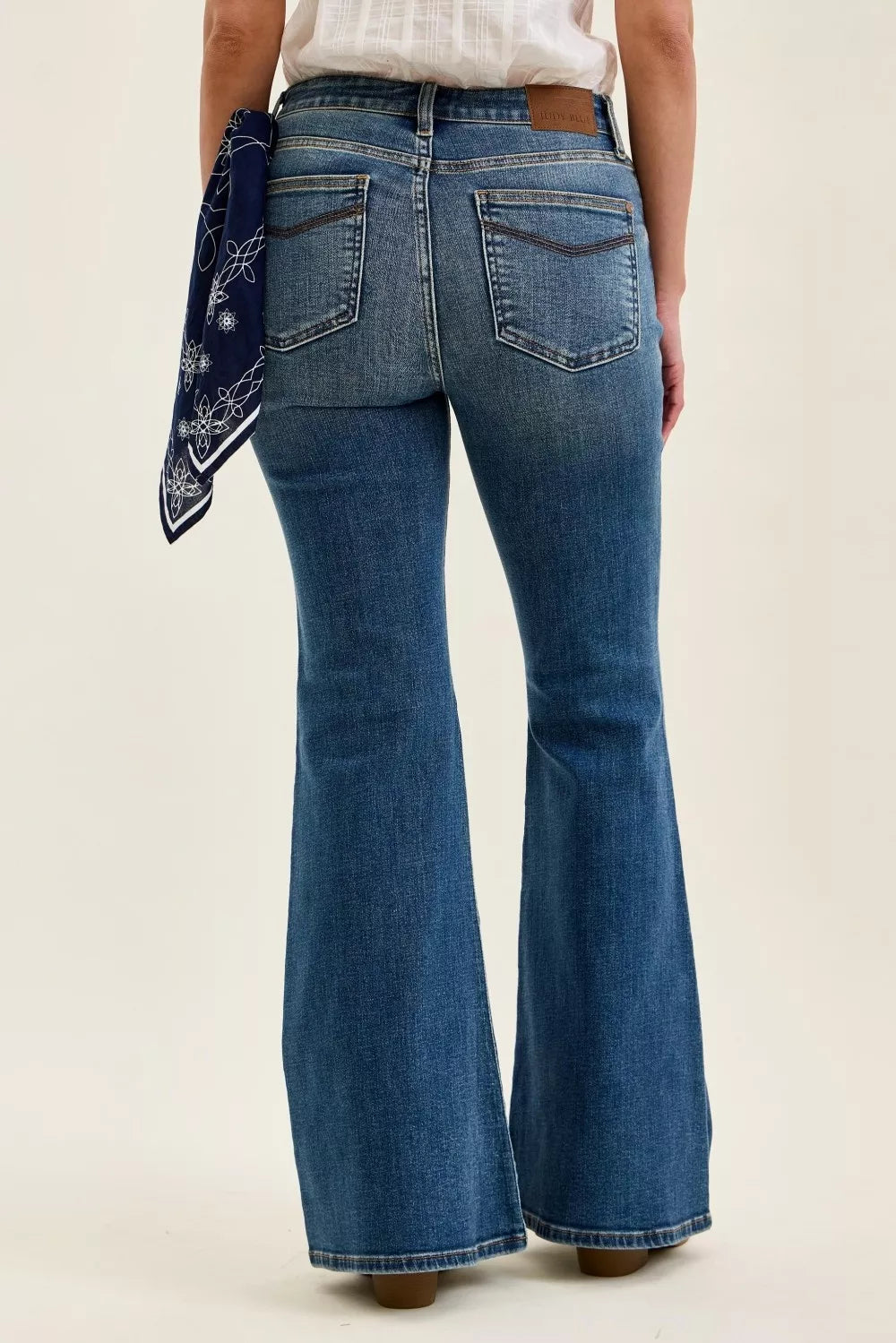 Judy Blue Mid Rise Jaqueline Flare with Triple Needle Back Pkts and Bandana Loop - Lilixa.store