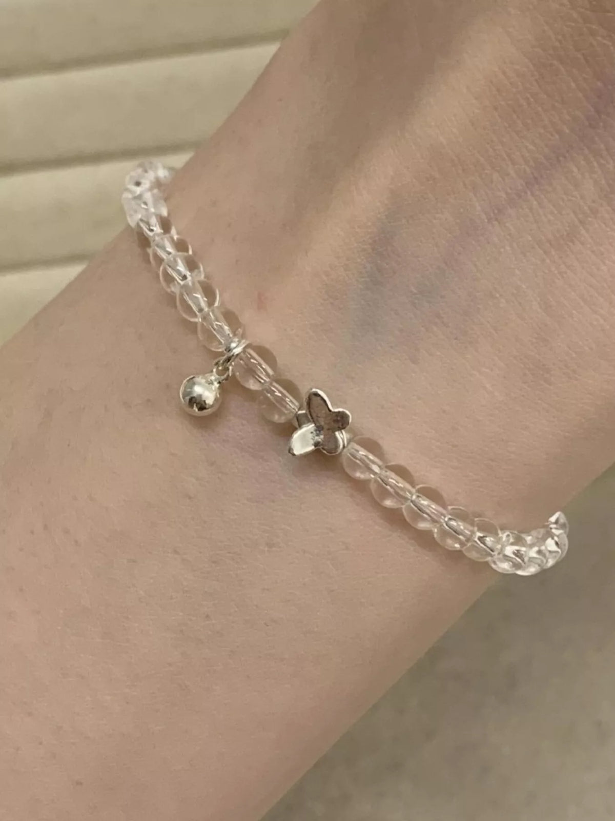 Crystal Beaded Bracelet with Butterfly Charm - Lilixa.store