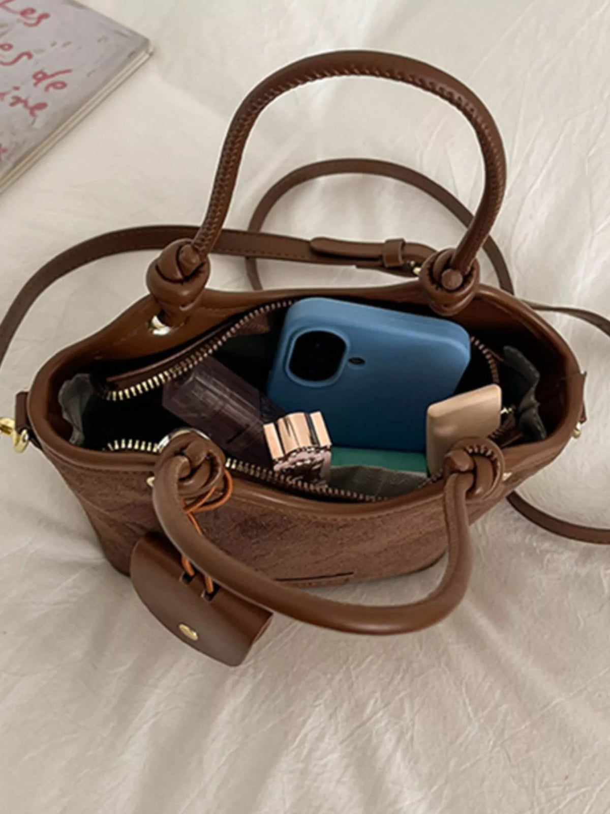 Argyle Pattern Crossbody Bag in Brown, view 11