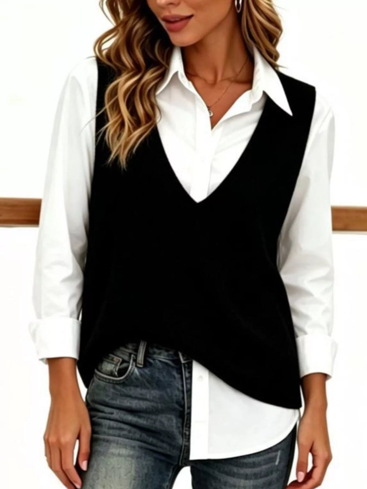 Full Size Chic V-Neck Sleeveless Knit Sweater Vest Plus Size - Lilixa.store