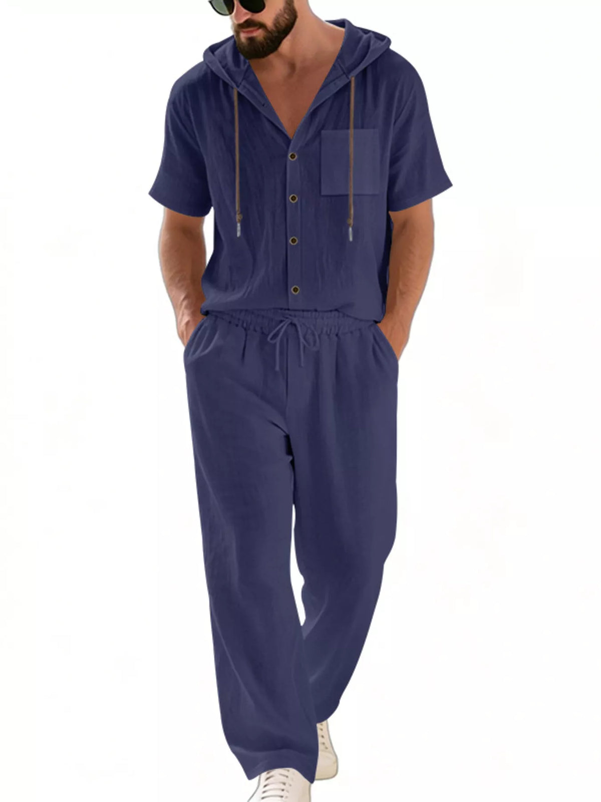 Men's Full Size Casual Hooded Short Sleeve Shirt and Pants Two-Piece Set Plus Size - Lilixa.store