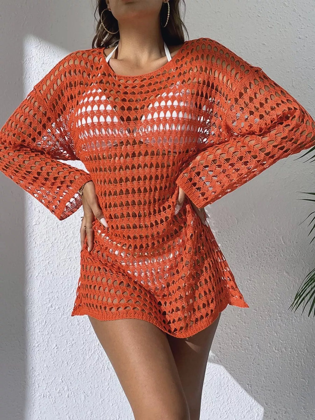 Crochet Knit Long Sleeve Cover-Up - Lilixa.store