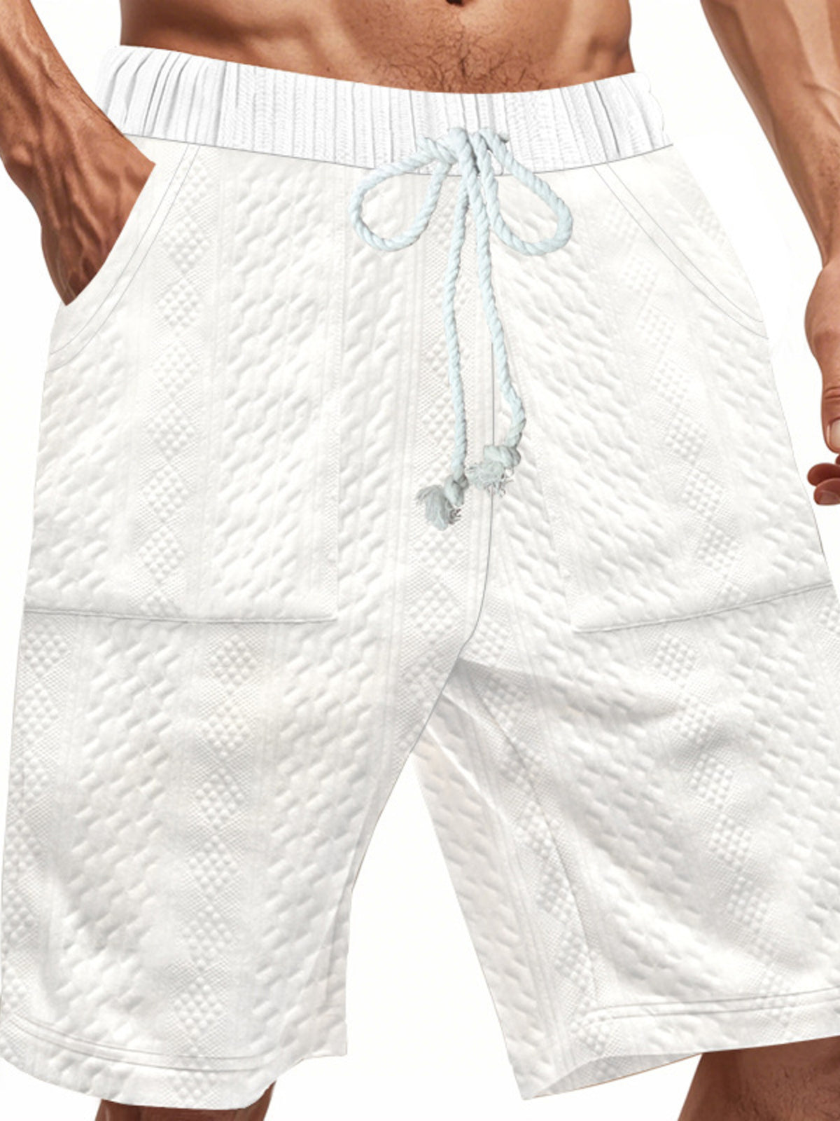 Men's Full Size Texture Drawstring Shorts Plus Size, view 4