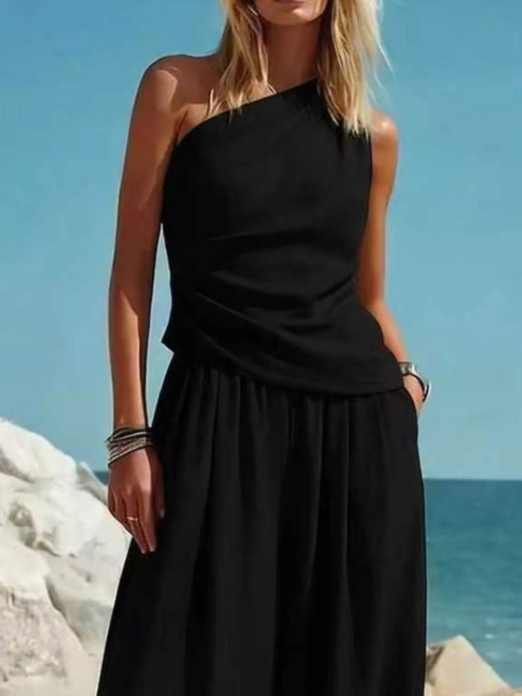 Full Size One-Shoulder Sleeveless Top and Harem Pants Set Plus Size - Lilixa.store