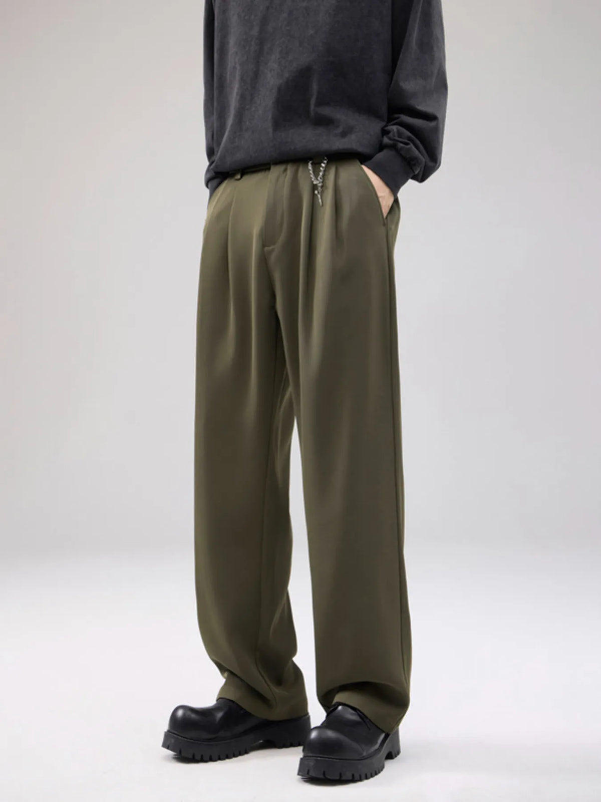 Men's Full Size Drawstring Wide Leg Pants with Pockets Plus Size in Army Green
