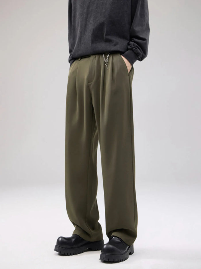 Men's Full Size Drawstring Wide Leg Pants with Pockets Plus Size in Army Green