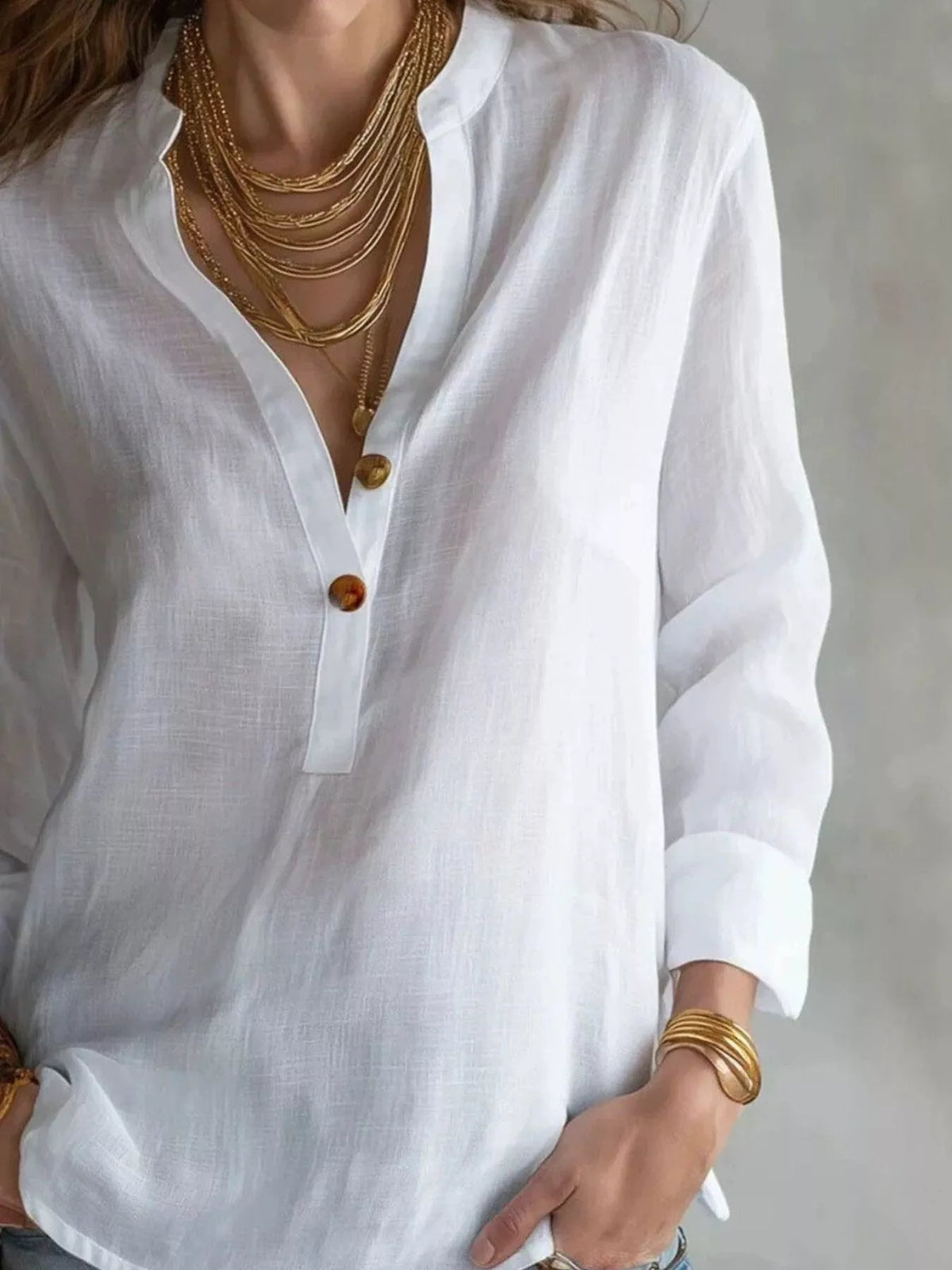 Button Detail Long Sleeve Blouse - Lilixa.store