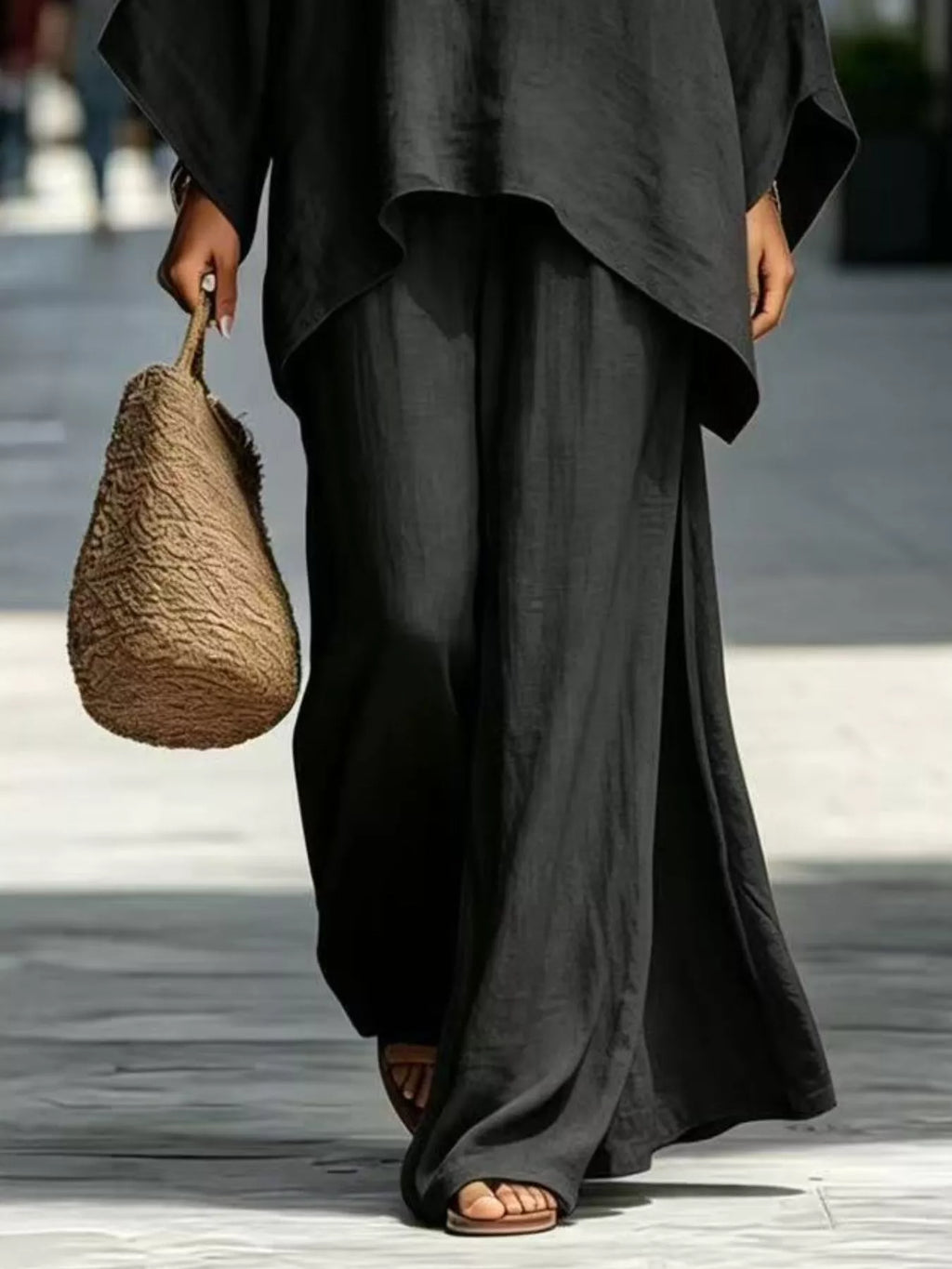 Full Size Batwing Sleeve Top and Wide-Leg Pants Set Plus Size, view 4