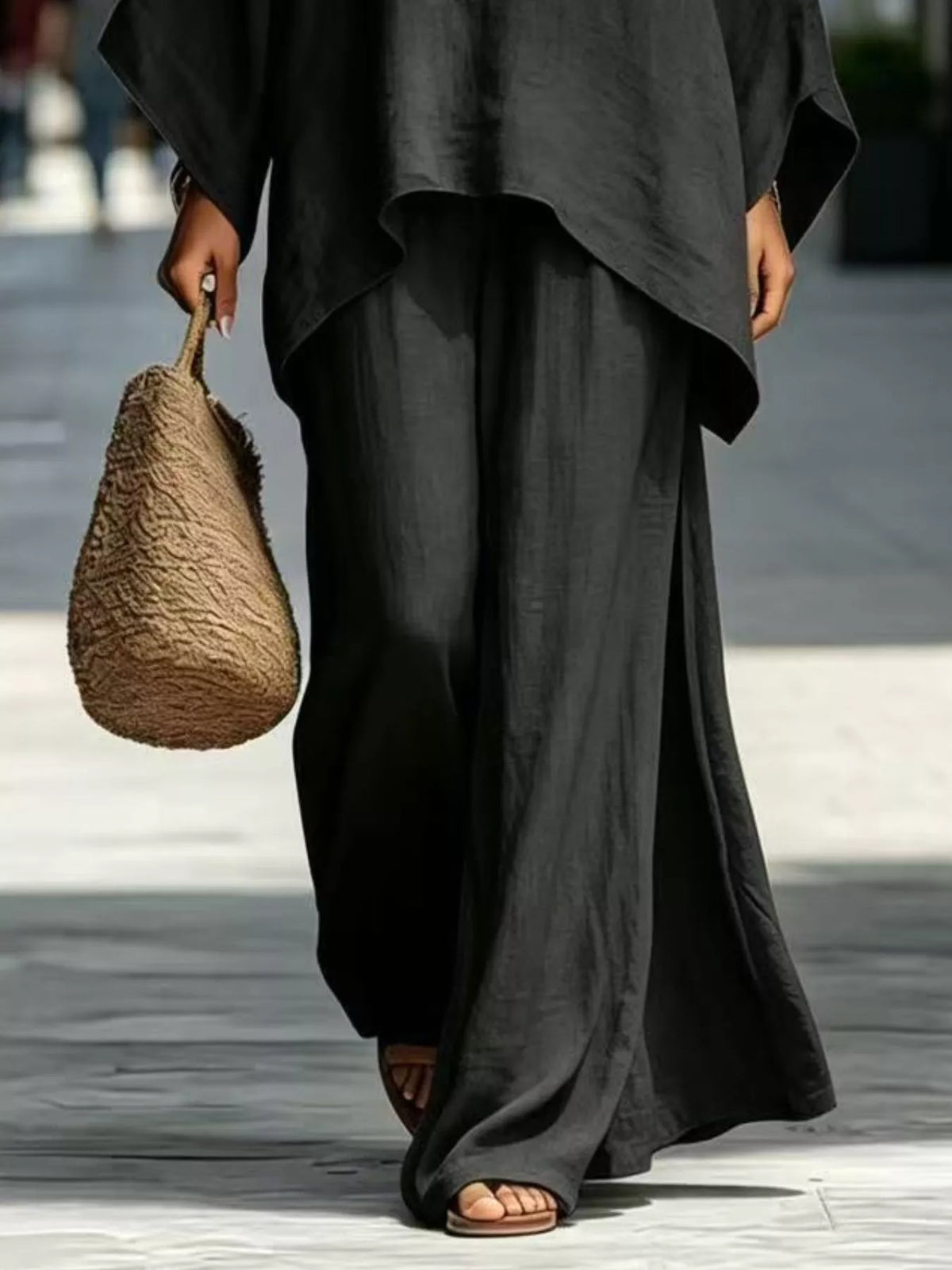 Full Size Batwing Sleeve Top and Wide-Leg Pants Set Plus Size, view 4