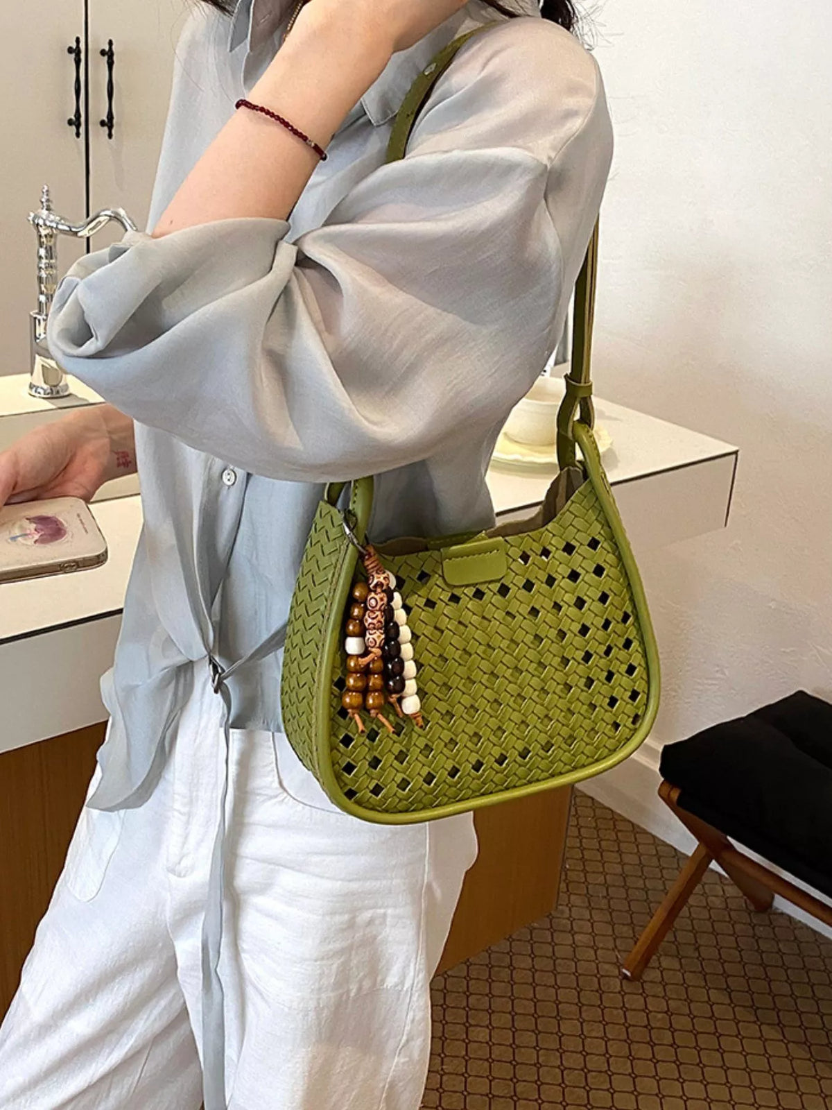 Woven Hollow-Out Shoulder Bag - Lilixa.store