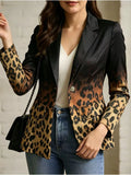 Leopard Print Contrast Long Sleeve Blazer - Lilixa.store