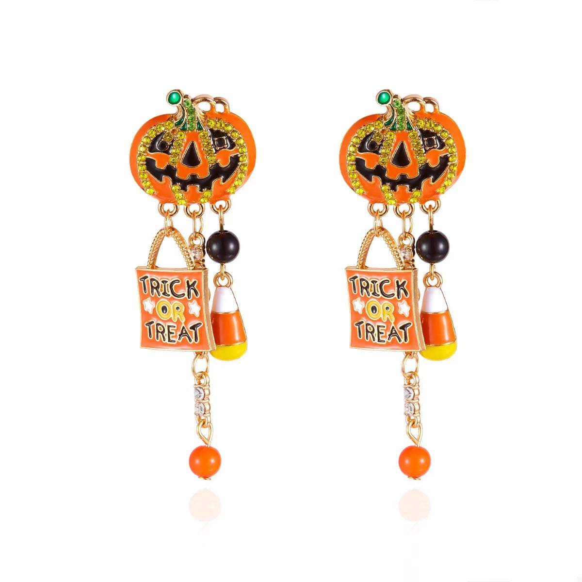 Halloween Rhinestone Pumpkin Drop Earrings - Lilixa.store